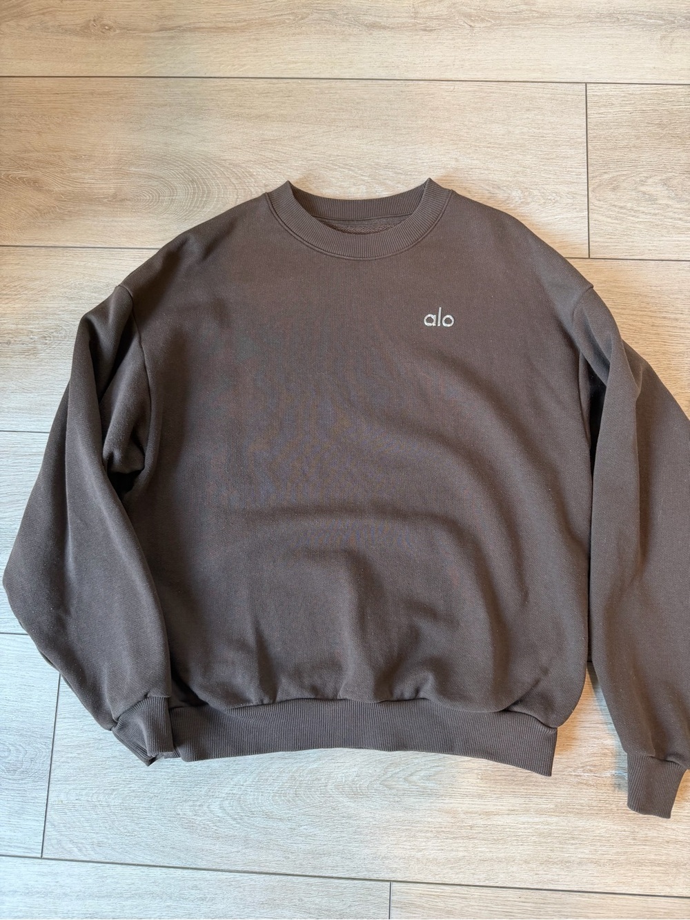 ALO Yoga Women's Crewneck Sweatshirt in Brown with White Logo